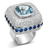 Rhodium Brass Ring with Synthetic Spinel in London Blue