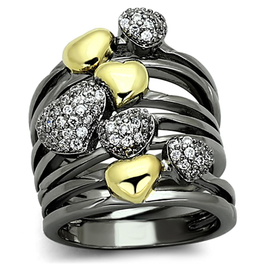 Gold+Ruthenium Brass Ring with AAA Grade CZ  in Clear