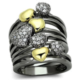 Gold+Ruthenium Brass Ring with AAA Grade CZ  in Clear