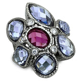 Ruthenium Brass Ring with AAA Grade CZ  in Multi Color