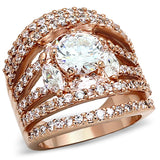 Rose Gold Brass Ring with AAA Grade CZ  in Clear