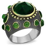 Reverse Two-Tone Brass Ring with Synthetic Synthetic Glass in Emerald