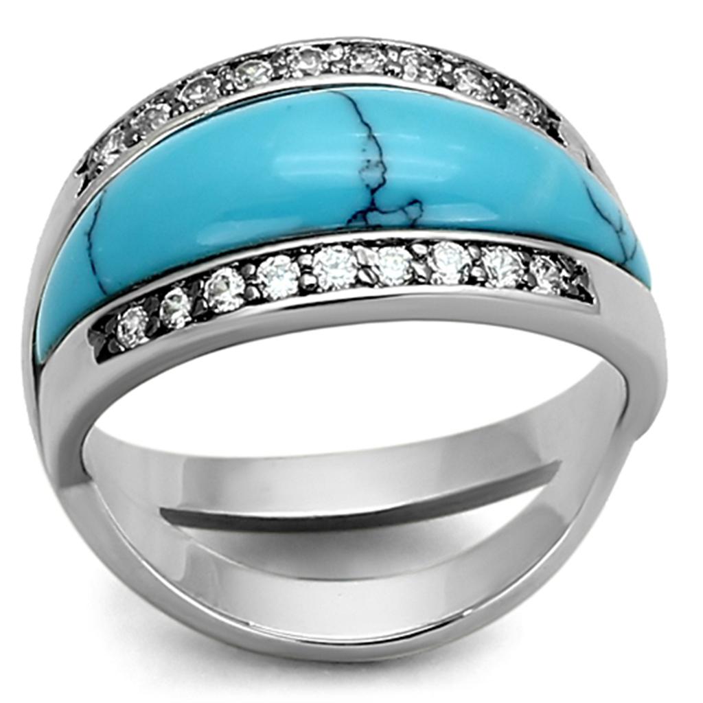 Rhodium Brass Ring with Synthetic Turquoise in Sea Blue