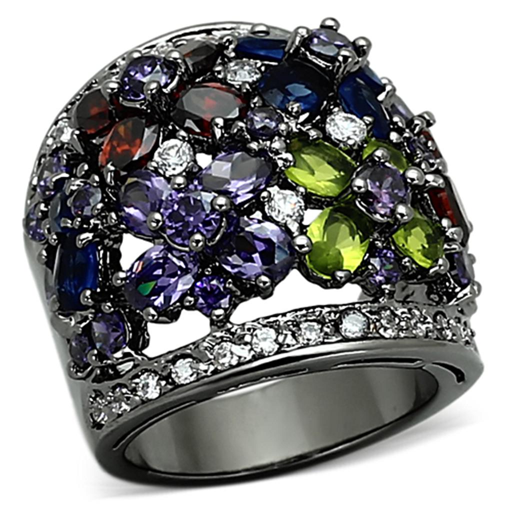Ruthenium Brass Ring with AAA Grade CZ  in Multi Color