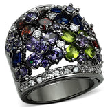 Ruthenium Brass Ring with AAA Grade CZ  in Multi Color