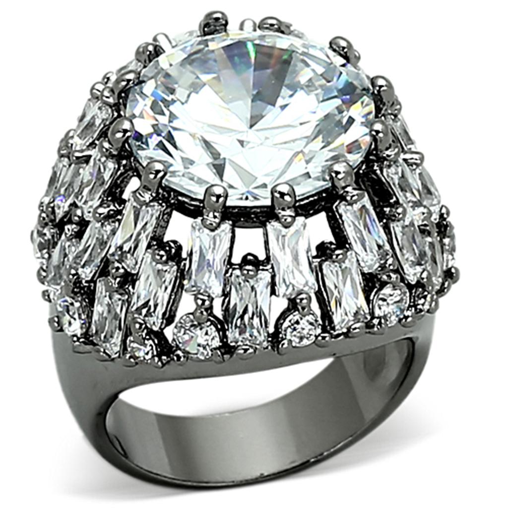 Ruthenium Brass Ring with AAA Grade CZ  in Clear