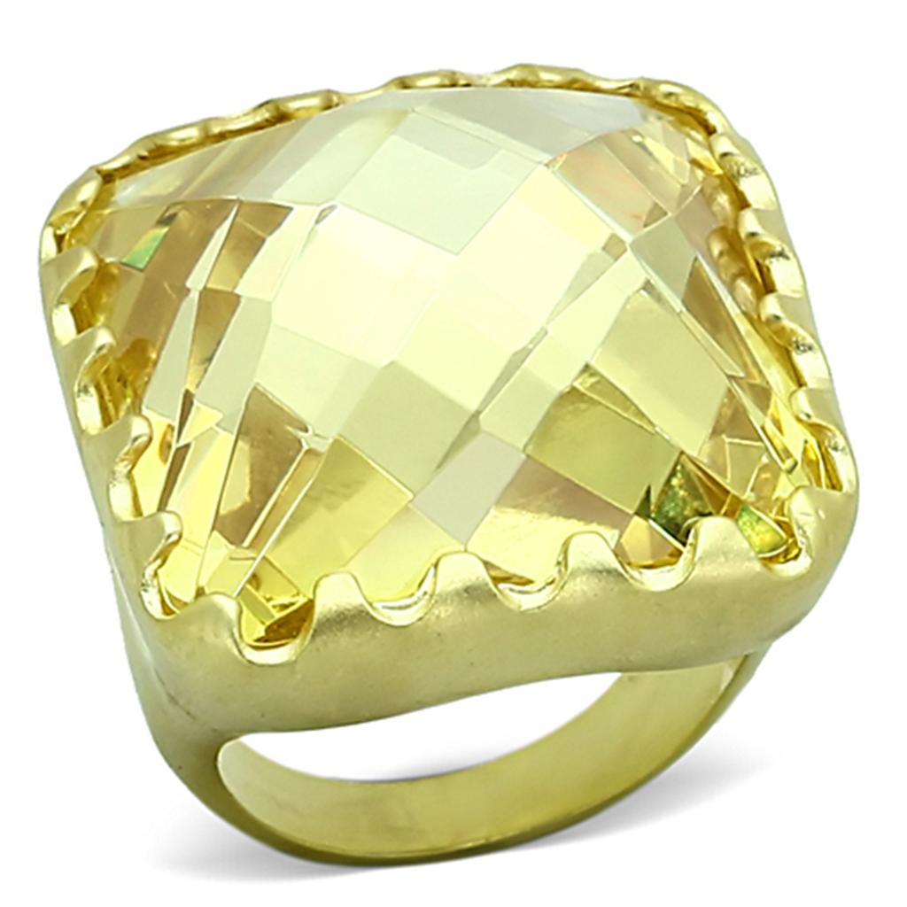 Matte Gold Brass Ring with AAA Grade CZ  in Citrine Yellow