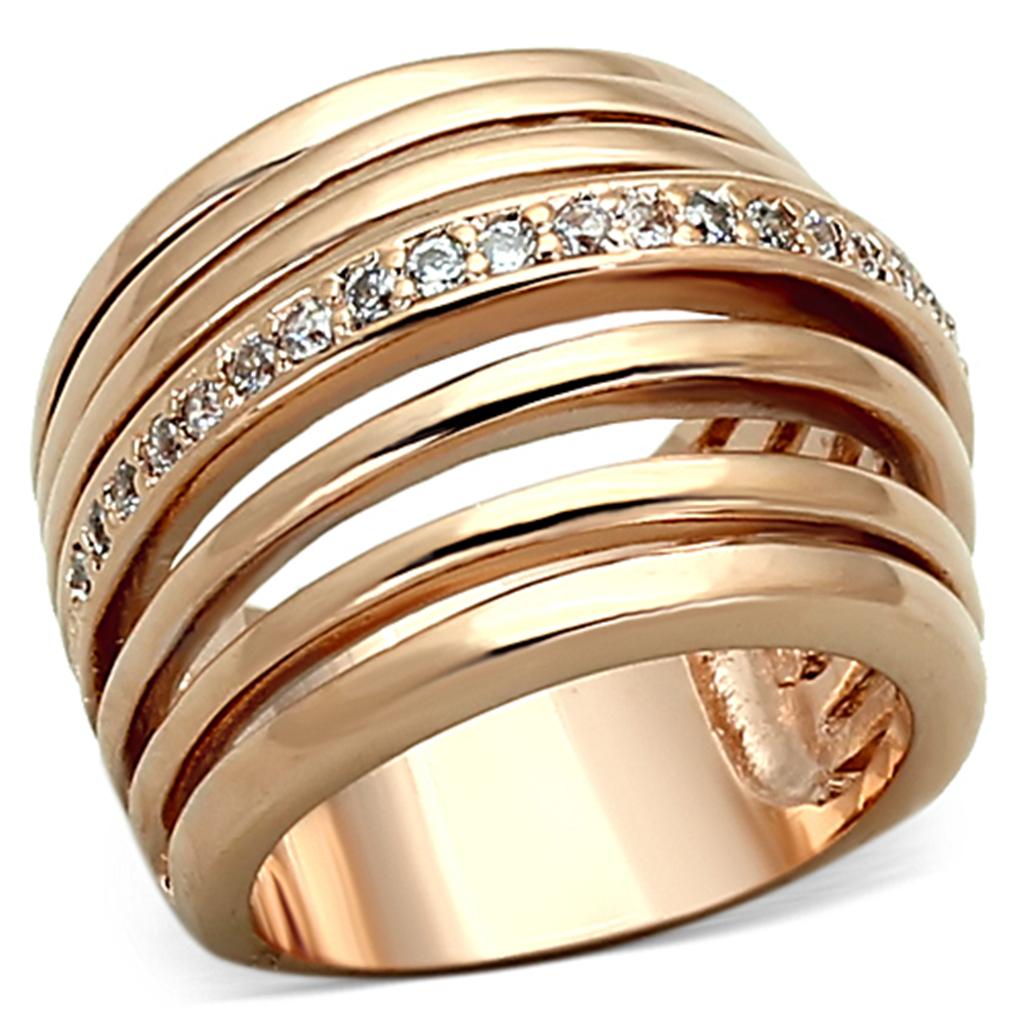 Rose Gold Brass Ring with AAA Grade CZ  in Clear