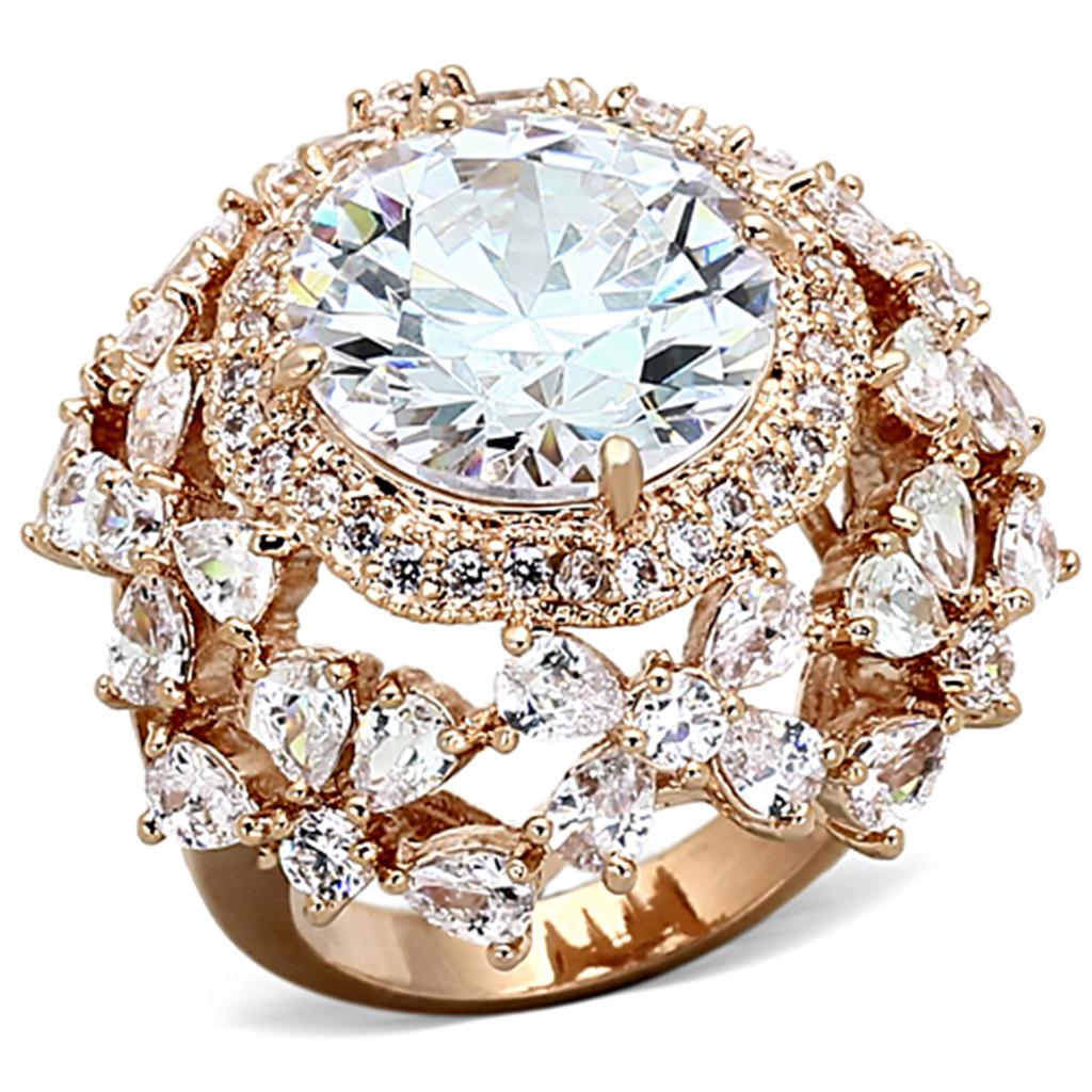 Rose Gold Brass Ring with AAA Grade CZ  in Clear