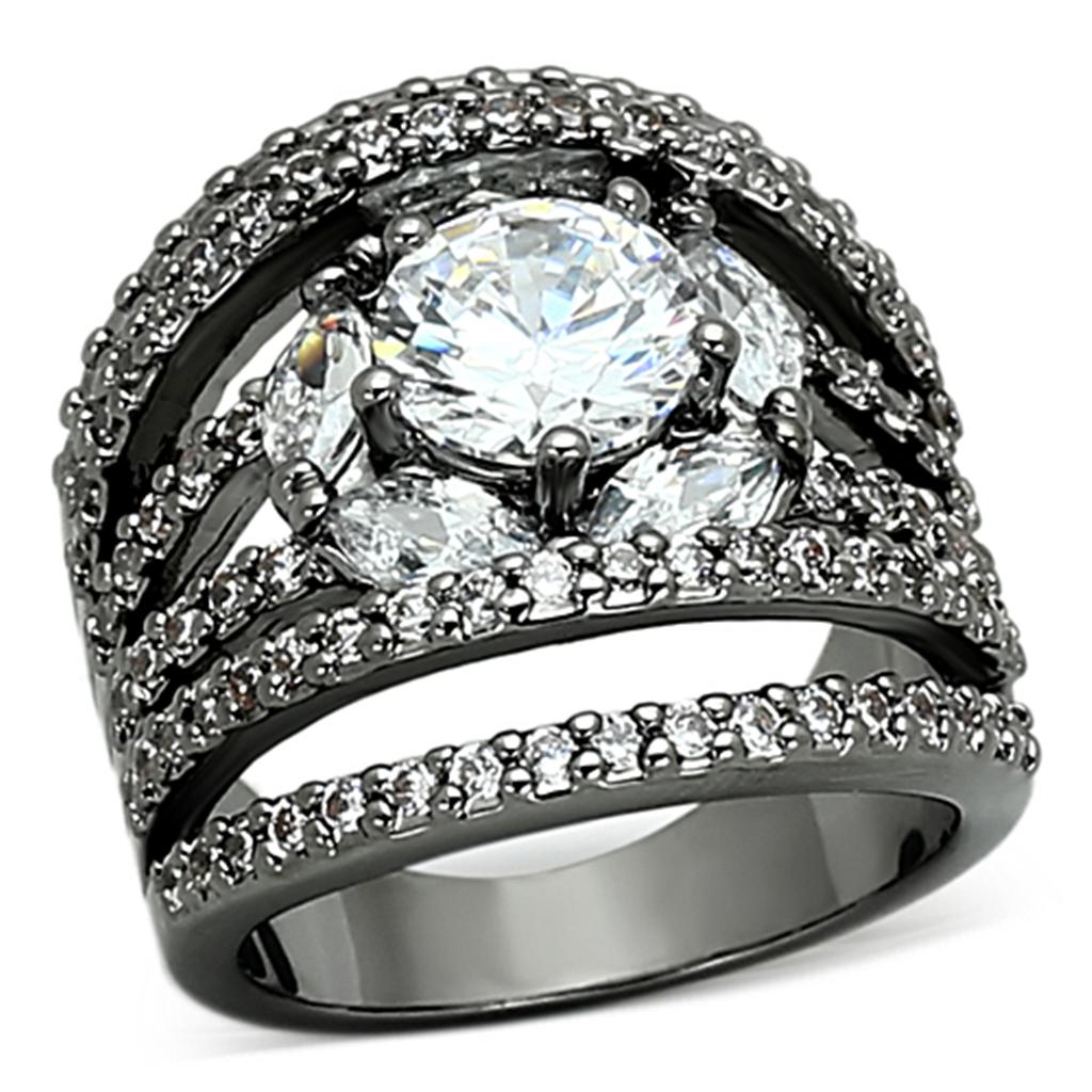 Ruthenium Brass Ring with AAA Grade CZ  in Clear