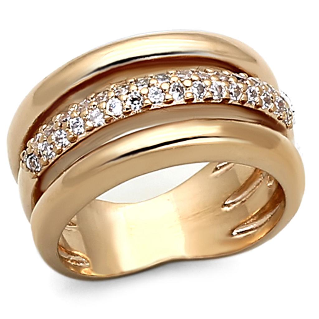 Rose Gold Brass Ring with AAA Grade CZ  in Clear
