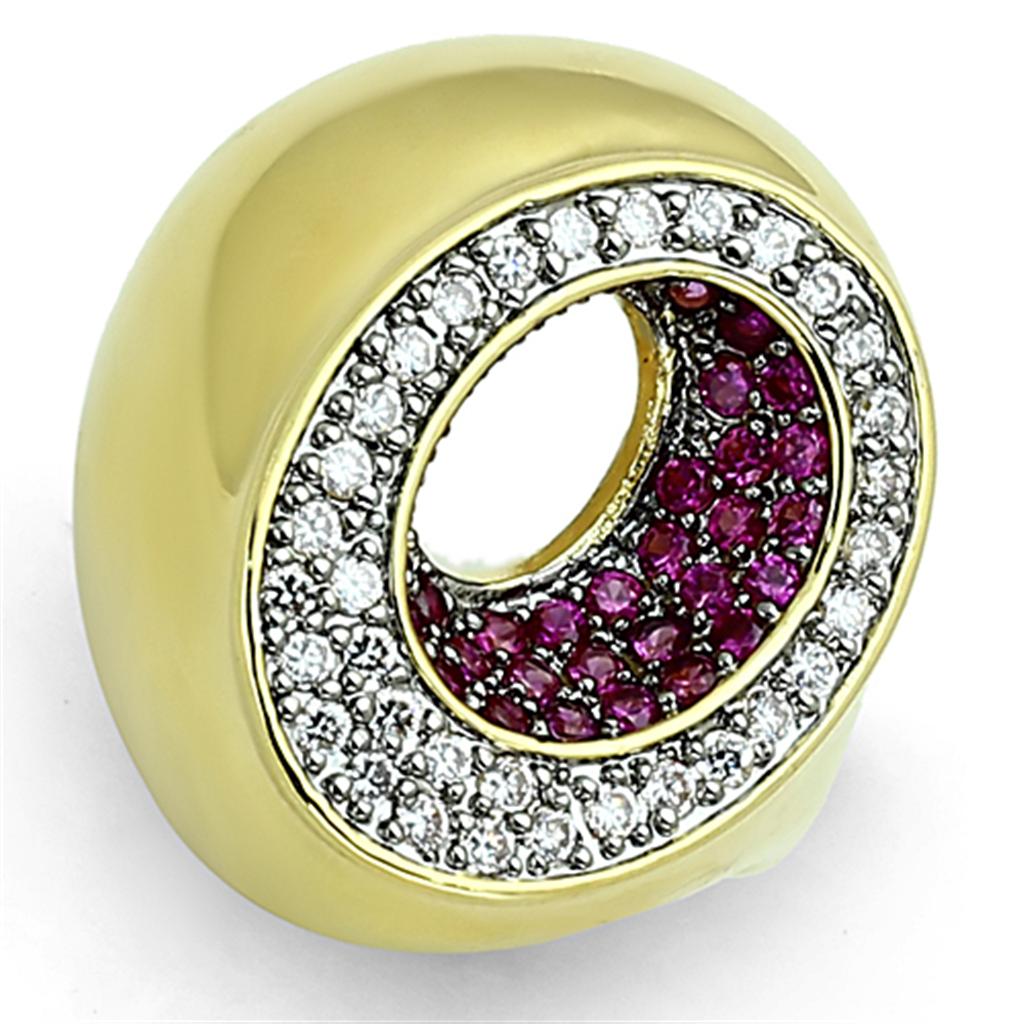 Gold+Ruthenium Brass Ring with AAA Grade CZ  in Ruby