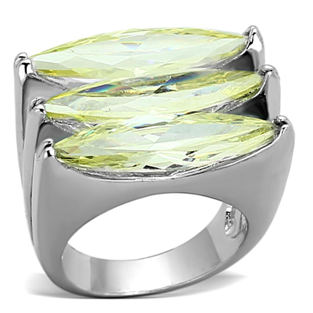 Rhodium Brass Ring with AAA Grade CZ  in Apple Green color