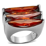 Rhodium Brass Ring with AAA Grade CZ  in Orange