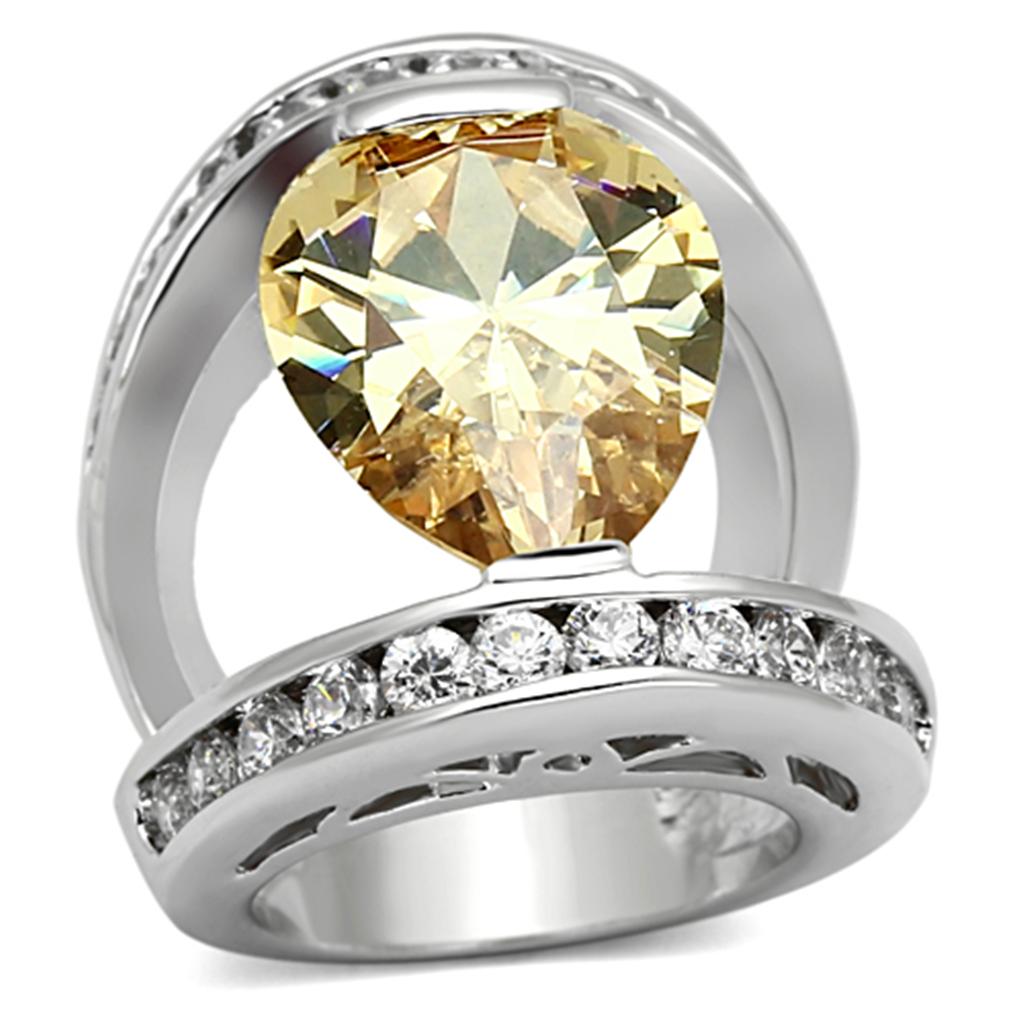 Rhodium Brass Ring with AAA Grade CZ  in Champagne