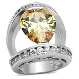 Rhodium Brass Ring with AAA Grade CZ  in Champagne