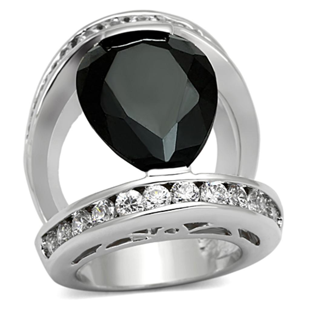 Rhodium Brass Ring with AAA Grade CZ  in Black Diamond