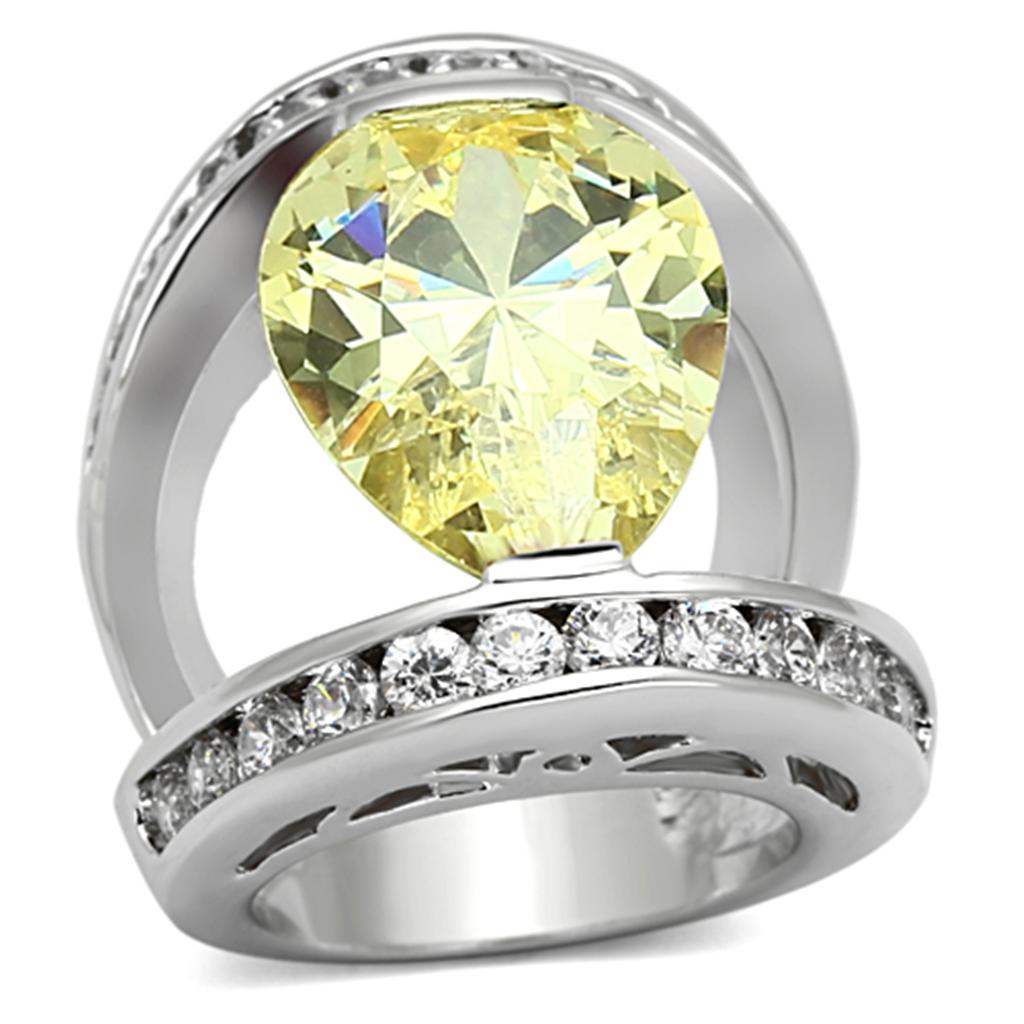 Rhodium Brass Ring with AAA Grade CZ  in Citrine Yellow