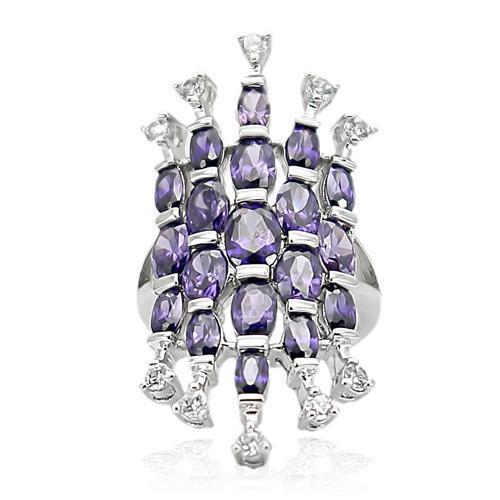Rhodium Brass Ring with AAA Grade CZ  in Amethyst