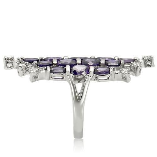 Rhodium Brass Ring with AAA Grade CZ  in Amethyst
