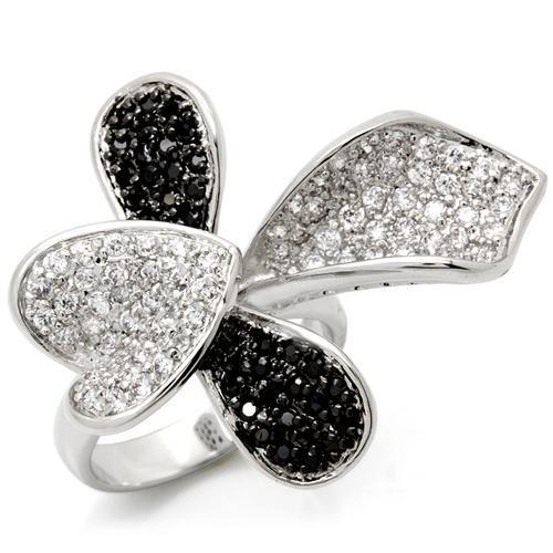 Rhodium + Ruthenium Brass Ring with AAA Grade CZ  in Jet