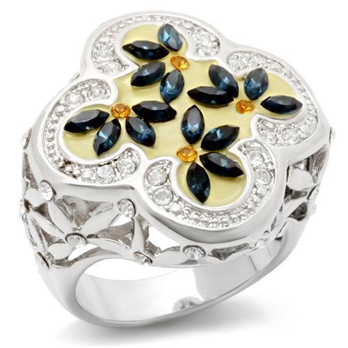Rhodium Brass Ring with Top Grade Crystal  in Multi Color