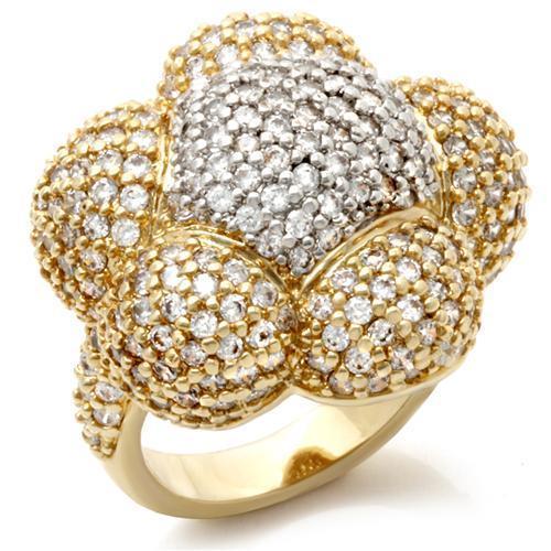 Gold+Rhodium Brass Ring with AAA Grade CZ  in Clear