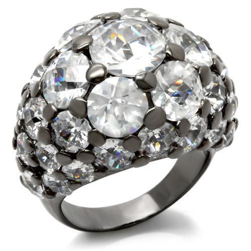 Ruthenium Brass Ring with AAA Grade CZ  in Clear