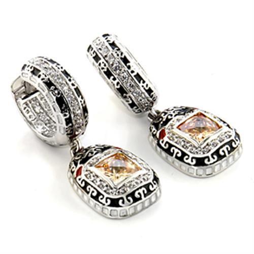 Rhodium Brass Earrings with AAA Grade CZ  in Champagne