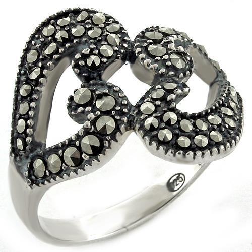 High-Polished 925 Sterling Silver Ring with Synthetic Marcasite in Jet