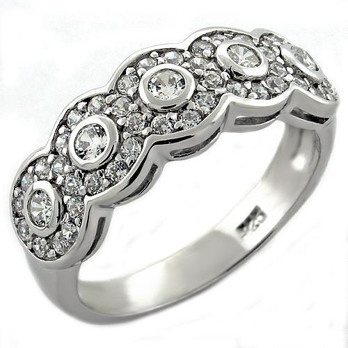 Rhodium 925 Sterling Silver Ring with AAA Grade CZ  in Clear