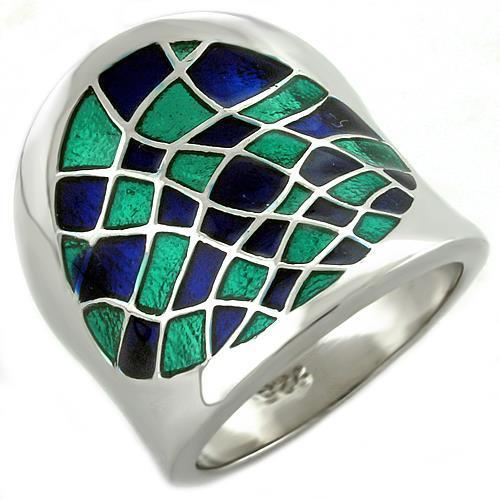 Rhodium 925 Sterling Silver Ring with Epoxy  in Multi Color