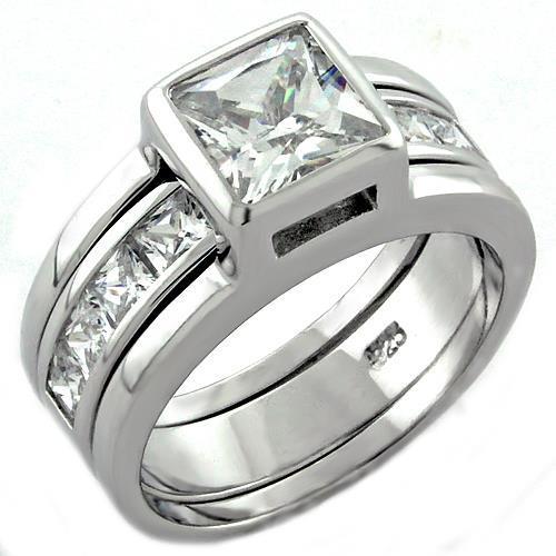 Rhodium 925 Sterling Silver Ring with AAA Grade CZ  in Clear