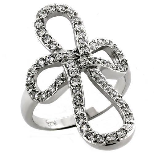 Rhodium 925 Sterling Silver Ring with AAA Grade CZ  in Clear