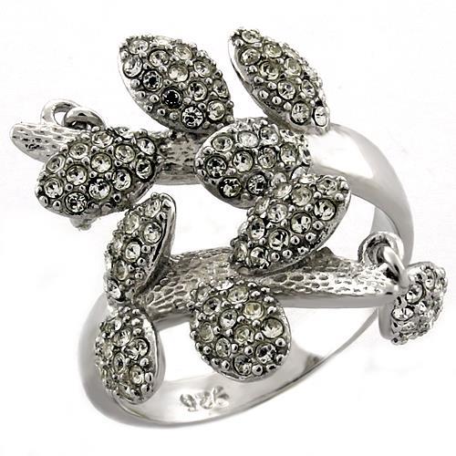 Rhodium 925 Sterling Silver Ring with Top Grade Crystal  in Clear