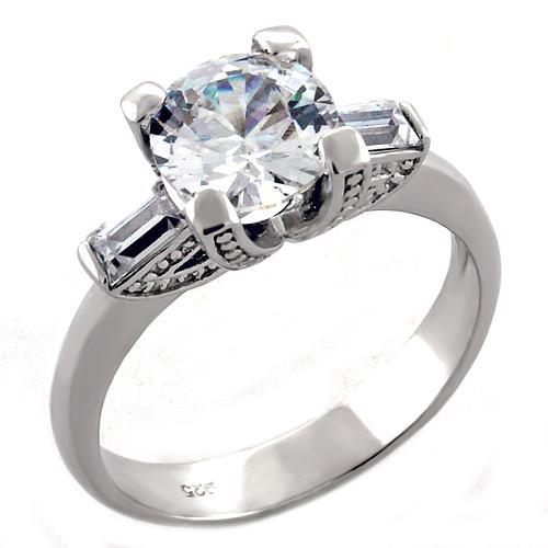 Rhodium 925 Sterling Silver Ring with AAA Grade CZ  in Clear
