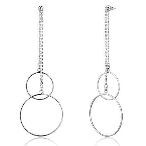 High-Polished 925 Sterling Silver Earrings with Top Grade Crystal  in Clear