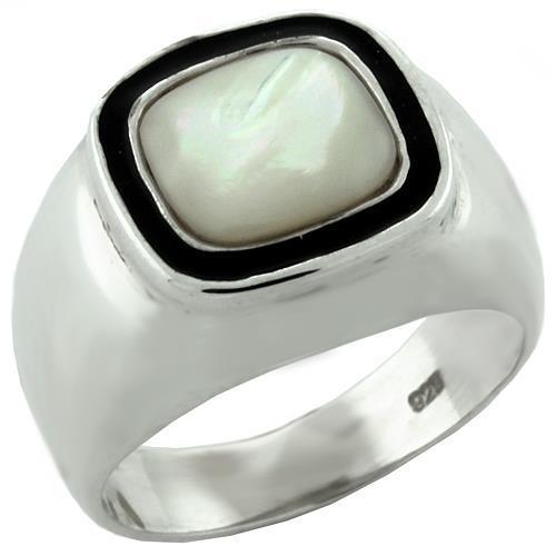 High-Polished 925 Sterling Silver Ring with Synthetic Jade in White