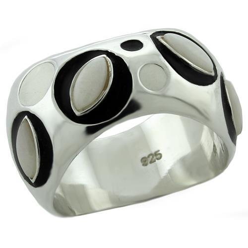 Rhodium 925 Sterling Silver Ring with Semi-Precious Opal in White