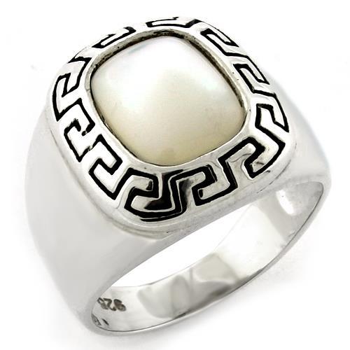 High-Polished 925 Sterling Silver Ring with Precious Stone Conch in White