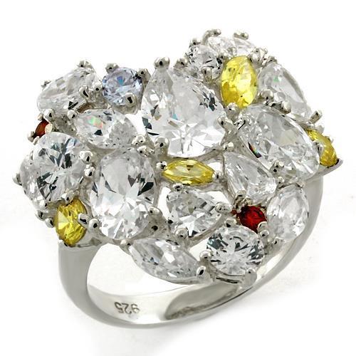 High-Polished 925 Sterling Silver Ring with AAA Grade CZ  in Multi Color