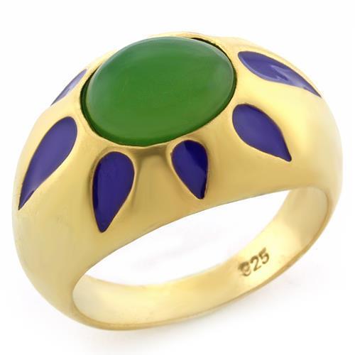 Matte Gold 925 Sterling Silver Ring with Synthetic Jade in Emerald