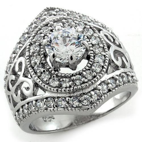 Rhodium 925 Sterling Silver Ring with AAA Grade CZ  in Clear
