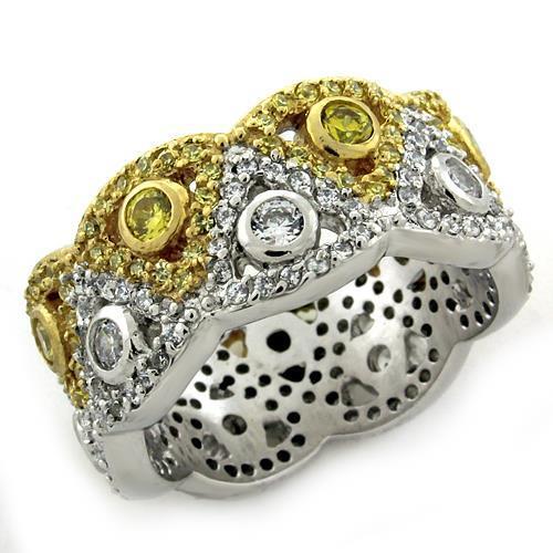 Gold+Rhodium 925 Sterling Silver Ring with AAA Grade CZ  in Multi Color