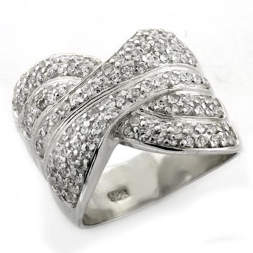 High-Polished 925 Sterling Silver Ring with AAA Grade CZ  in Clear