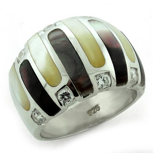 High-Polished 925 Sterling Silver Ring with Precious Stone Conch in Multi Color