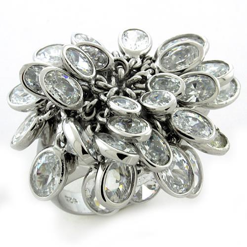 Rhodium 925 Sterling Silver Ring with AAA Grade CZ  in Clear