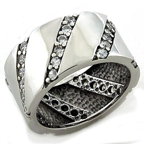 Rhodium 925 Sterling Silver Ring with AAA Grade CZ  in Clear