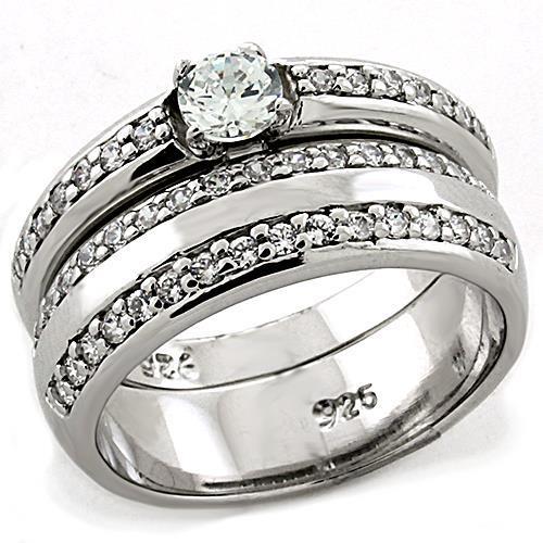 Rhodium 925 Sterling Silver Ring with AAA Grade CZ  in Clear