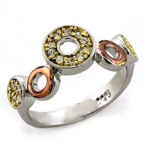 Gold+Rhodium 925 Sterling Silver Ring with AAA Grade CZ  in Clear